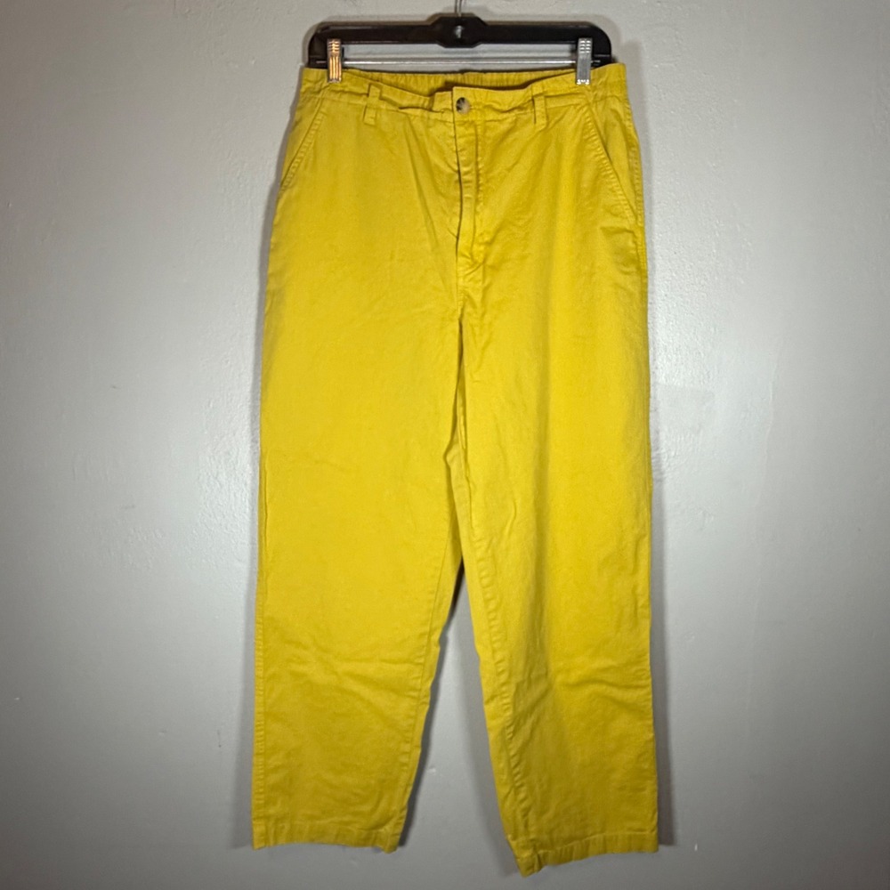 Sundance Womens Mustard‎ Yellow Cotton Straight Leg Pants Elastic Back Size 10
